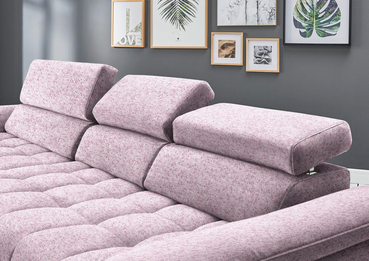 ECKSOFA in Chenille Rosa  - Schwarz/Rosa, Design, Textil/Metall (190/329cm) - Beldomo Style