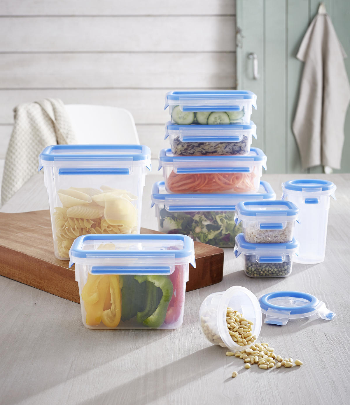 SADA KRABIČEK NA POTRAVINY,  - čiré/světle modrá, Basics, plast - Emsa
