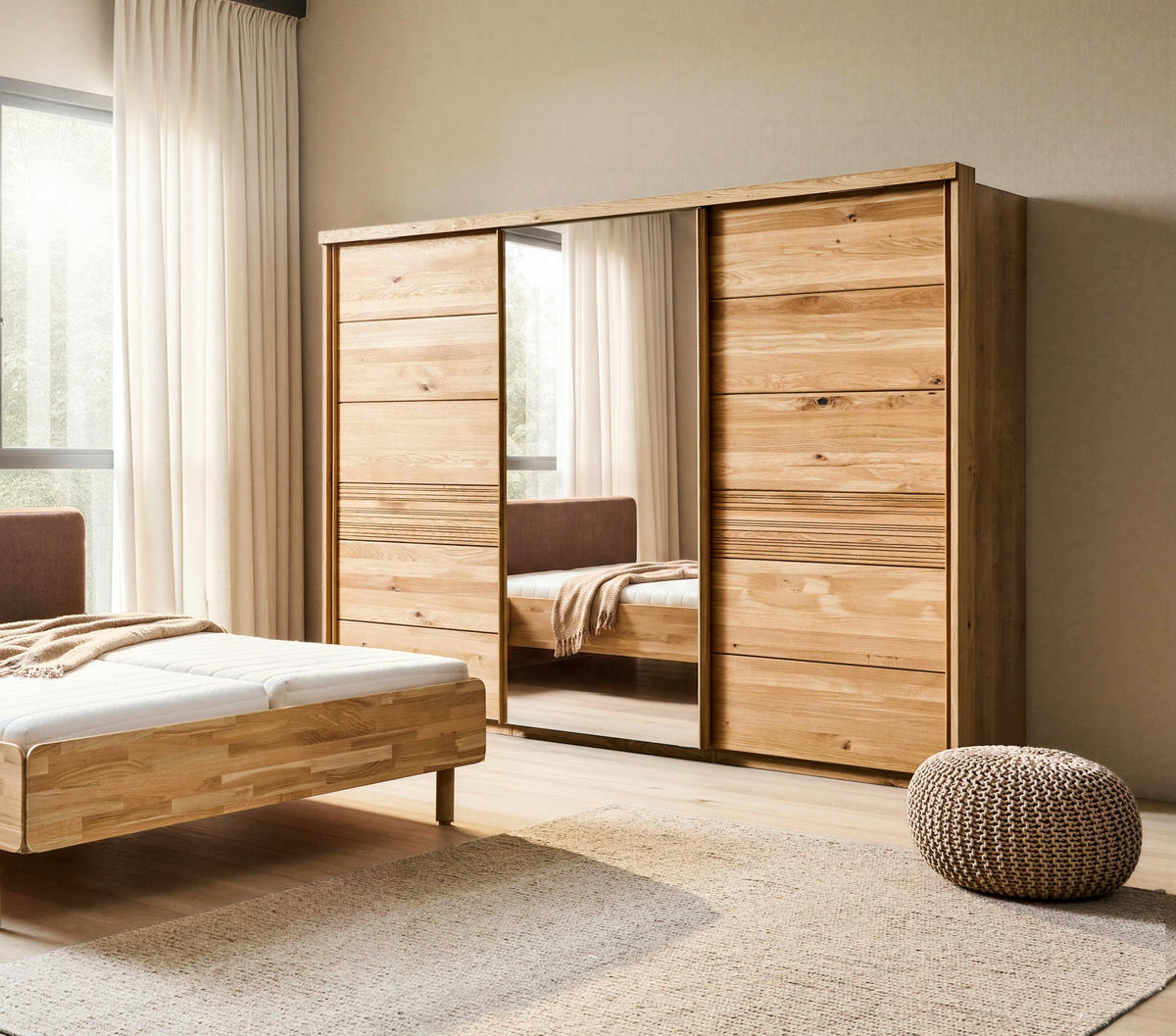 SCHWEBETÜRENSCHRANK 285/216/70 cm 3 Tür(en)-türig Wildeiche  - Wildeiche, Design, Glas/Holz (285/216/70cm) - Linea Natura