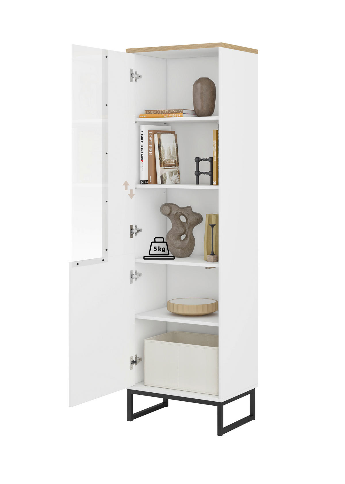 VITRINE Alto in Weiß, Eichefarben  - Eichefarben/Schwarz, Design, Glas/Holzwerkstoff (53,4/180,7/36,5cm) - MID.YOU
