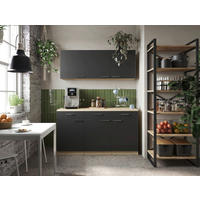 MINIKÖK 150 cm   i ekfärgad, svart  - silver/svart, Basics, metall/trämaterial (150cm) - Respekta
