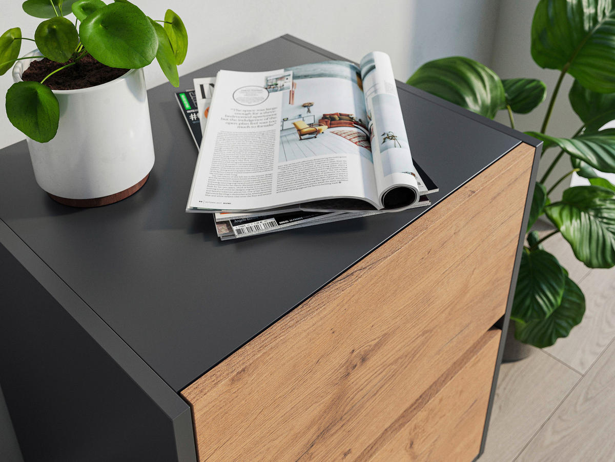 NACHTTISCH 51,2/65/42 cm  in Graphitfarben, Eichefarben  - Eichefarben/Graphitfarben, Basics, Holzwerkstoff/Metall (51,2/65/42cm) - MID.YOU