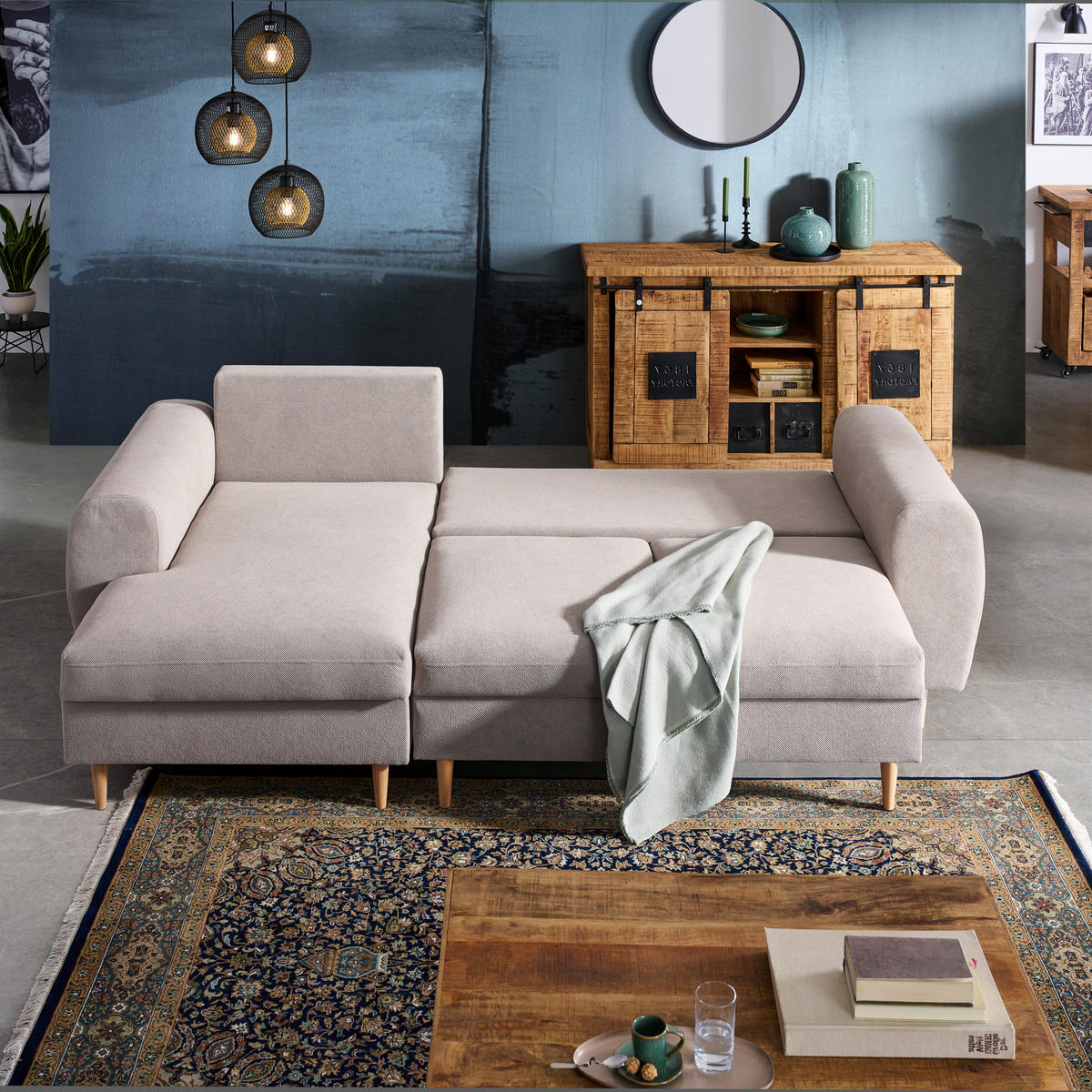 ECKSOFA in Webstoff Beige  - Beige/Naturfarben, Konventionell, Holz/Textil (145/250cm) - MID.YOU