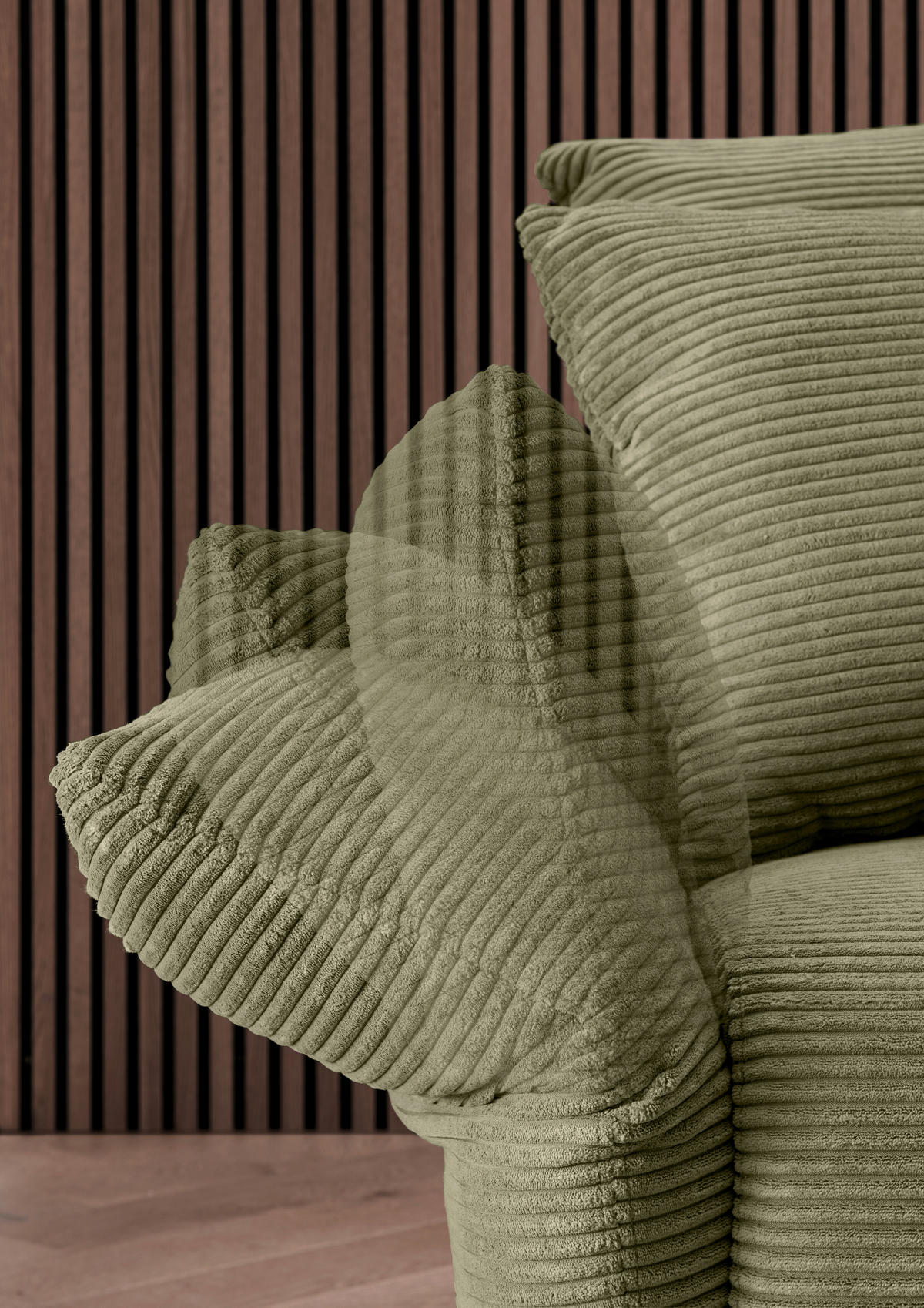 ECKSOFA in Cord Olivgrün  - Schwarz/Olivgrün, Design, Textil/Metall (294/256cm) - Livetastic