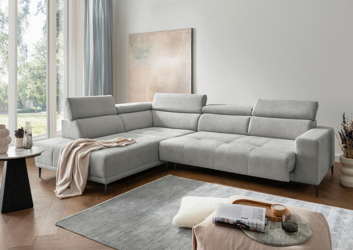 ECKSOFA INTERA in Struktur Grau  225/305 cm  - Schwarz/Grau, KONVENTIONELL, Textil/Metall (225/305cm) - Livetastic