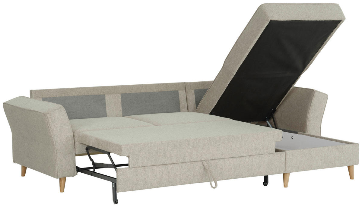 ECKSOFA in Flachgewebe Taupe  - Taupe/Eichefarben, KONVENTIONELL, Holz/Textil (265/159cm) - Carryhome