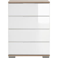 NACHTKÄSTCHEN in Weiß, Eichefarben  - Eichefarben/Alufarben, Design, Glas/Holzwerkstoff (52/74/38cm) - Carryhome