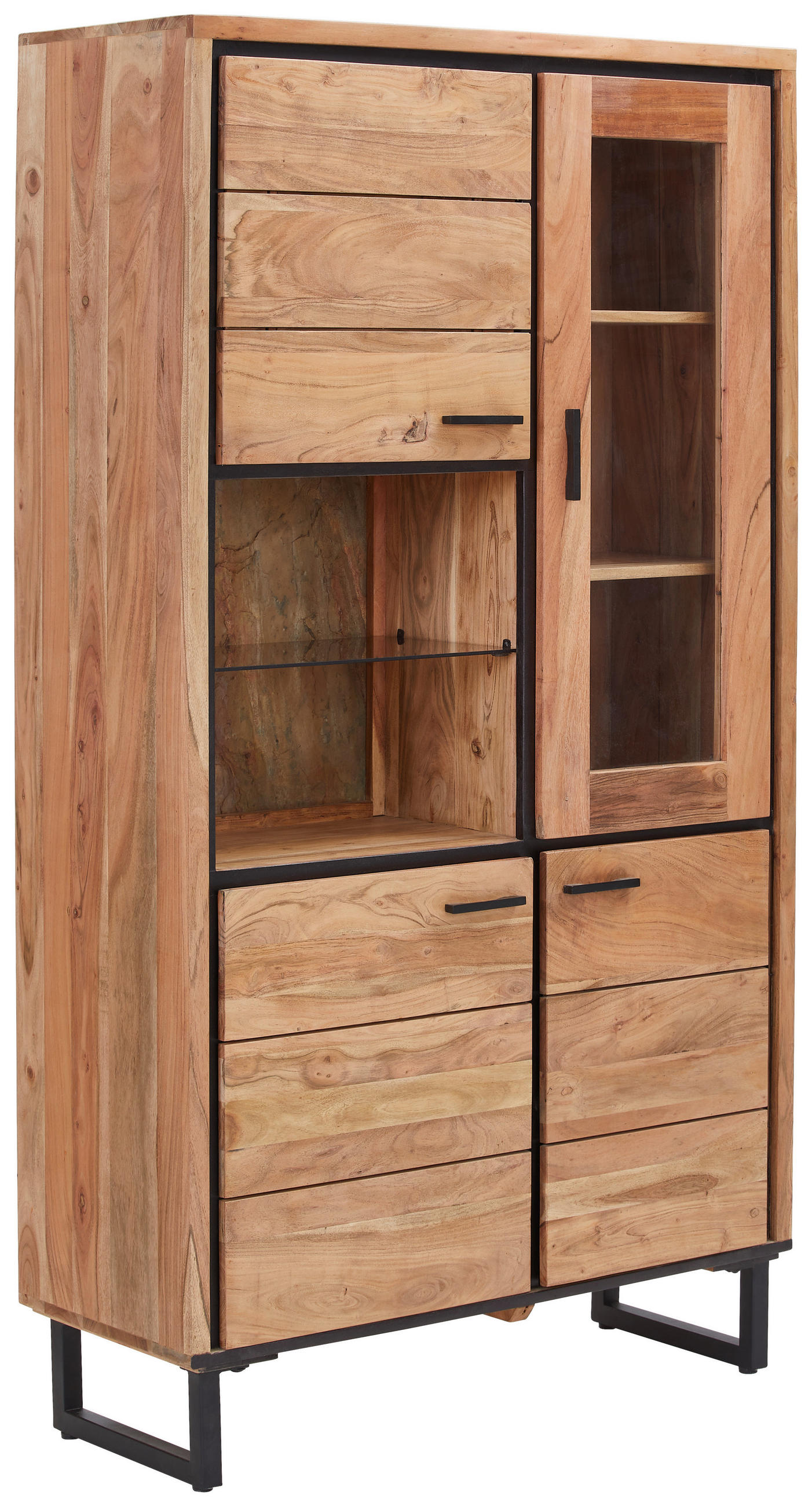 VITRINEHartholz Akazie Schwarz, Akaziefarben  - Schwarz/Akaziefarben, Modern, Glas/Holz (100/182/40cm) - Carryhome