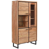VITRINSKÅP  i hårdträ akacia svart, akaciefärgad  - svart/akaciefärgad, Modern, metall/trä (100/182/40cm) - Carryhome