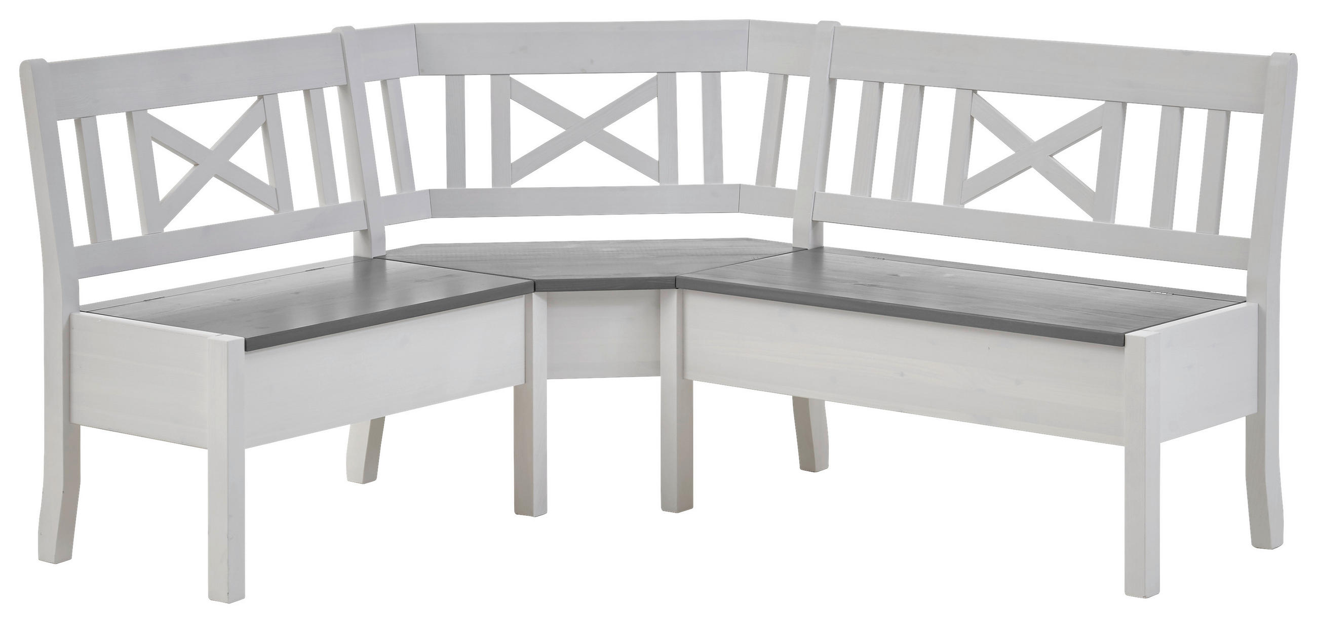 ECKBANK 170/147 cm Grau, Weiß Kiefer massiv   - Weiß/Grau, ROMANTIK / LANDHAUS, Holz (170/147cm) - Boxxx