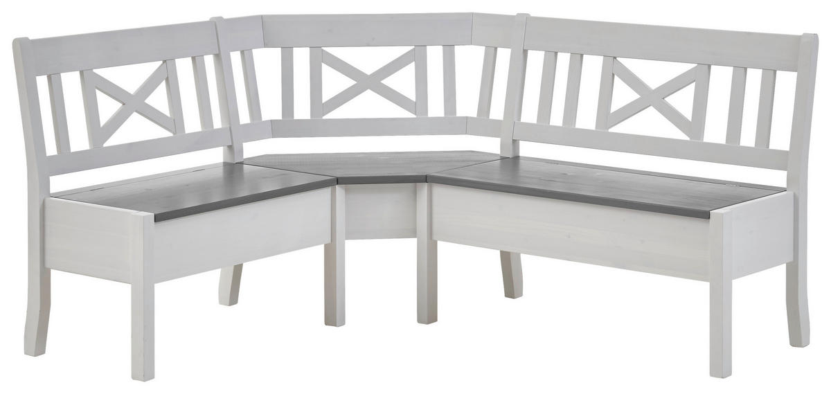 ECKBANK 170/147 cm Grau, Weiß Kiefer massiv   - Weiß/Grau, ROMANTIK / LANDHAUS, Holz (170/147cm) - Boxxx