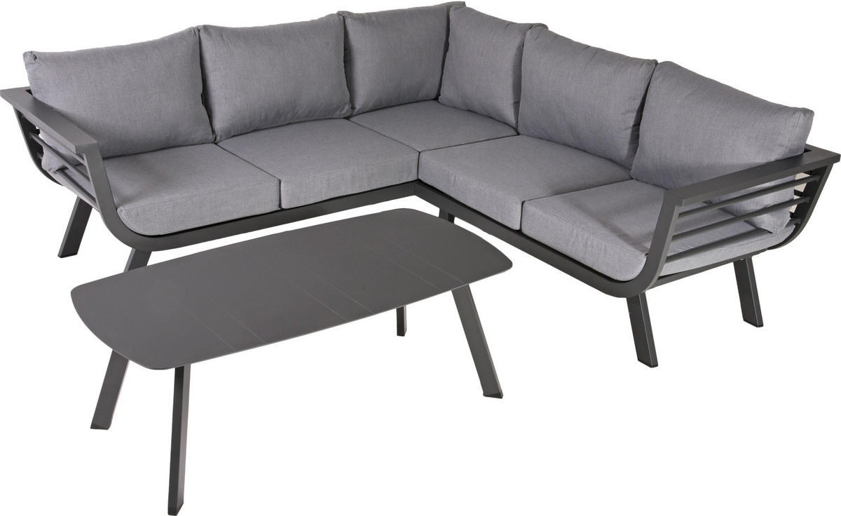 LOUNGEGARNITUR 3-teilig   Aluminium  - Dunkelgrau/Grau, Basics, Kunststoff/Textil - Gardenson