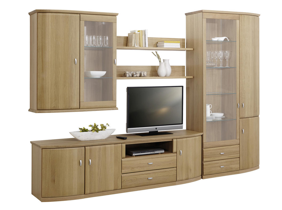 WOHNWAND  in Eichefarben  330/218,7/49,7 cm  - Eichefarben/Alufarben, KONVENTIONELL, Glas/Holz (330/218,7/49,7cm) - Invivus
