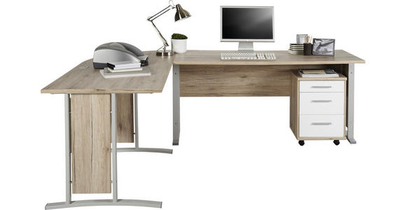 BÜRO - Eichefarben/Weiß, KONVENTIONELL, Holzwerkstoff (220/170/75cm) - Cantus