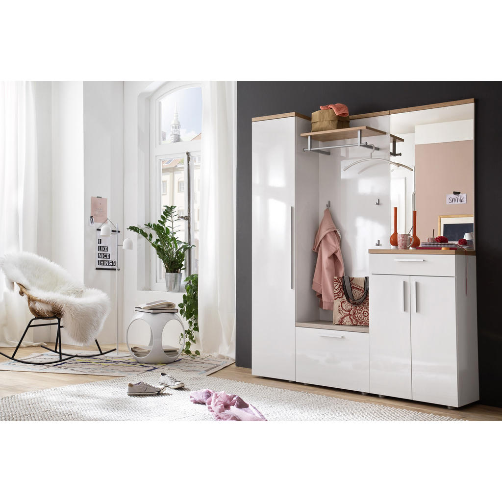 Thumbnail - Moderano Schuhschrank, Weiß, Eiche, Holzwerkstoff, Wildeiche, furniert, 2 Fächer, 1 Schubladen, 60x100x35 cm, Typenauswa...