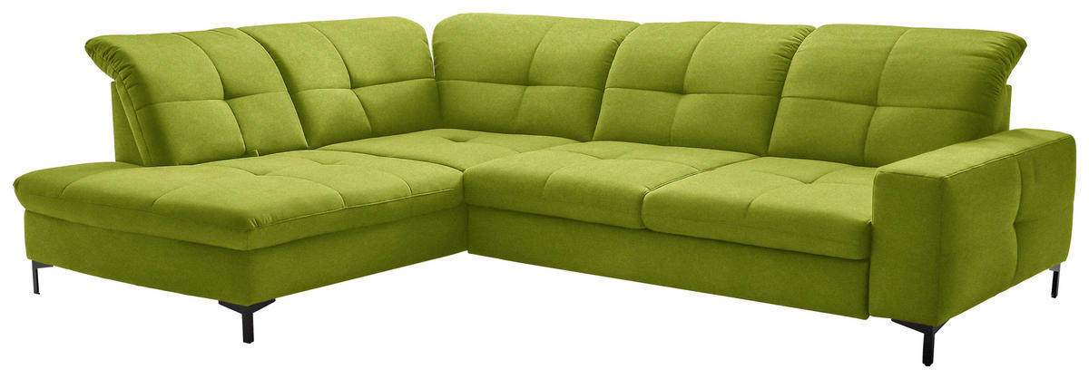 ECKSOFA in Chenille Limette  - Limette/Schwarz, Design, Textil/Metall (240/308cm) - Xora