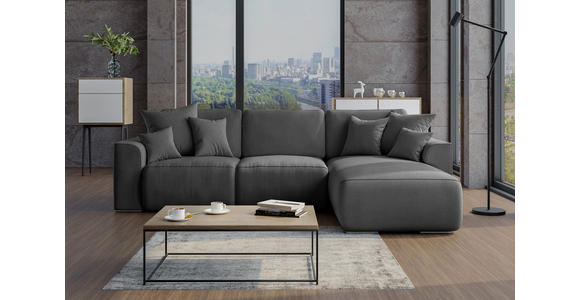 ECKSOFA  in Velours Dunkelgrau  293/195 cm  - Chromfarben/Dunkelgrau, KONVENTIONELL, Kunststoff/Textil (293/195cm) - Carryhome