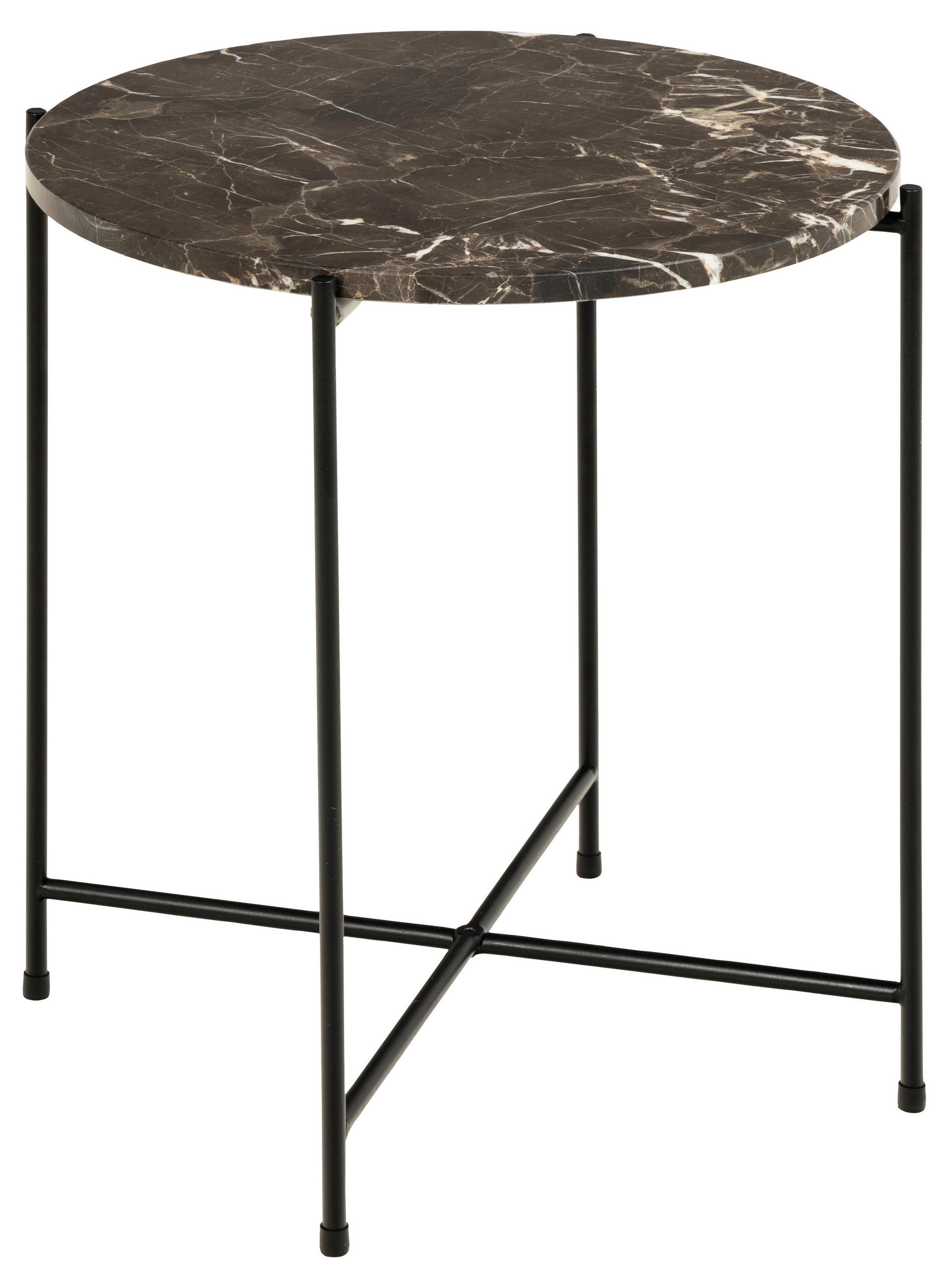 BEISTELLTISCH 42/42/45 cm Braun, Dunkelbraun rund  - Dunkelbraun/Schwarz, Trend, Stein/Metall (42/42/45cm)
