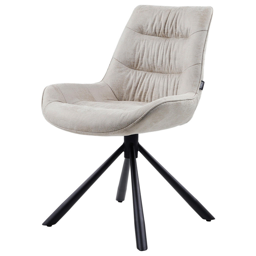 Thumbnail - Hom`in Stuhl, Beige, Metall, Textil, konisch, Drehkreuz, 57x84x63 cm, Sitzfläche 360° drehbar, Esszimmer, Stühle, Esszim...