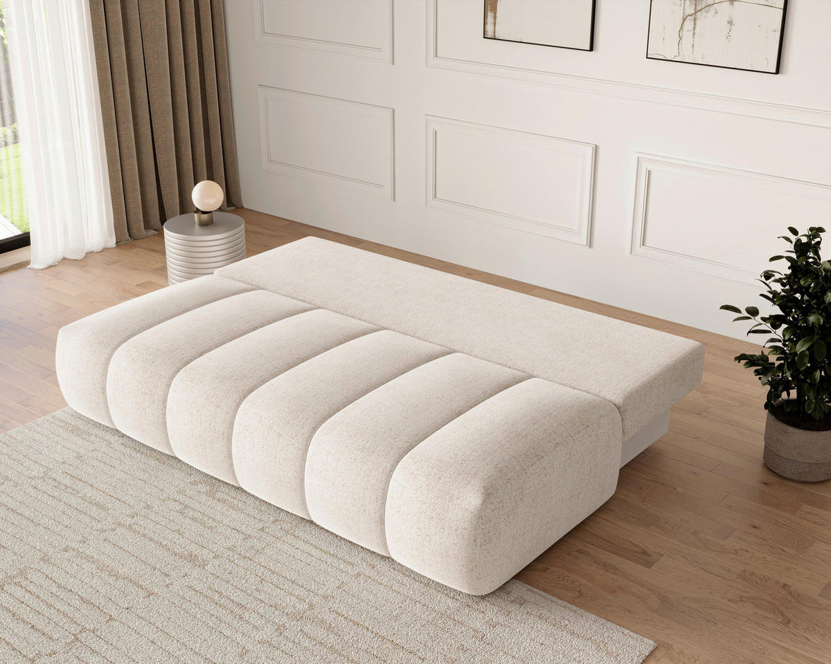SCHLAFSOFA Chenille Creme  inkl. Zierkissen, Rückenkissen, Bettkasten, Schlaffunktion, Rücken echt, Liegefläche im Originalstoff  - Creme/Schwarz, MODERN, Kunststoff/Textil (210/88/104cm) - Milino