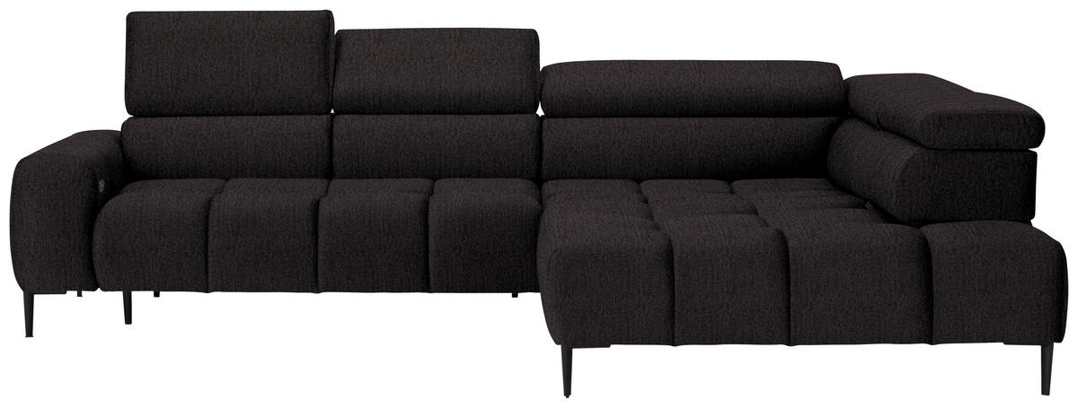 ECKSOFA in Samt, Webstoff Anthrazit  - Anthrazit/Schwarz, Design, Textil/Metall (300/216cm) - Welnova