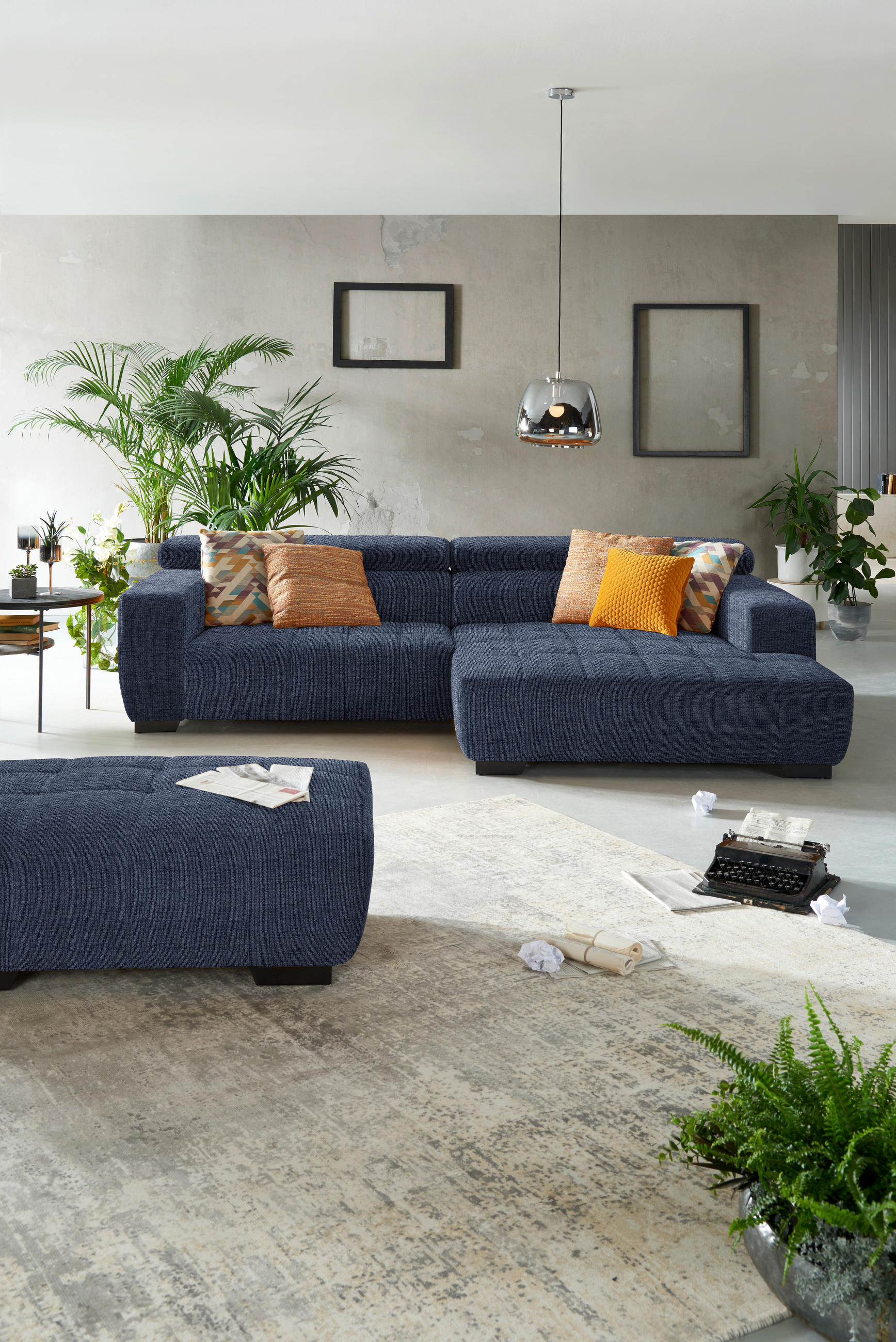ECKSOFA in Webstoff Dunkelblau  - Schwarz/Dunkelblau, Konventionell, Textil/Metall (279/182cm) - Hom`in
