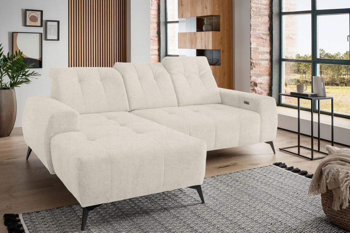 ECKSOFA in Mikrofaser Creme  - Creme/Schwarz, Modern, Textil/Metall (180/258cm) - Livetastic