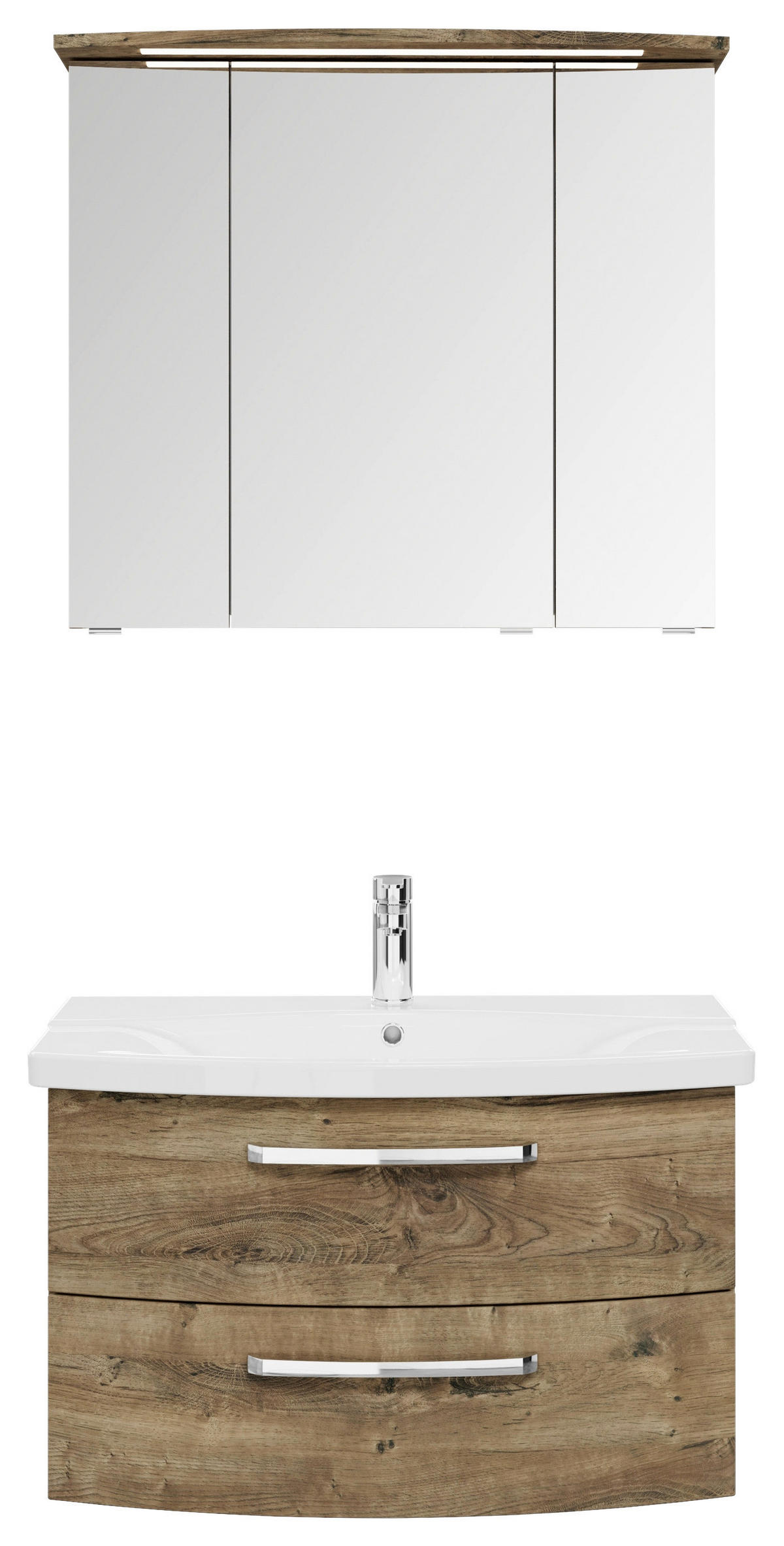 BADEZIMMER 3-teilig  in 84 cm  - Eiche dunkel/Chromfarben, MODERN, Glas/Keramik (84cm) - Sadena