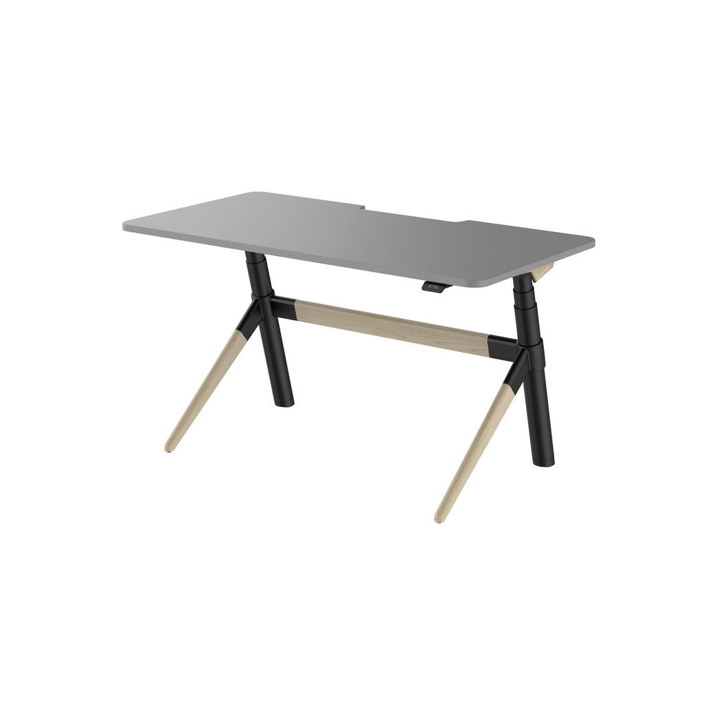 Thumbnail - Voleo Schreibtisch, Anthrazit, Grau, Eiche, Holzwerkstoff, Metall, rechteckig, Stativgestell, 70x65-130x135 cm, höhenver...