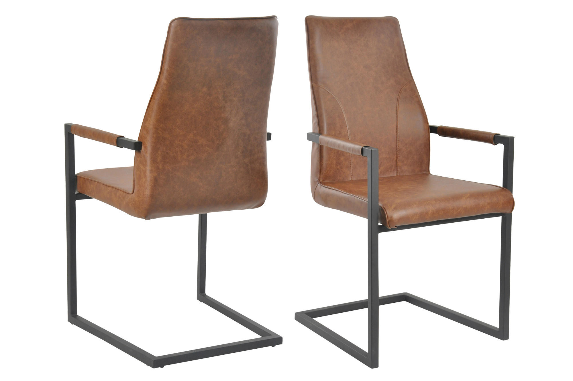 SCHWINGSTUHL-SET 2 Stück  in Lederlook  - Hellbraun/Schwarz, MODERN, Textil/Metall (63/101,5/54cm) - Livetastic