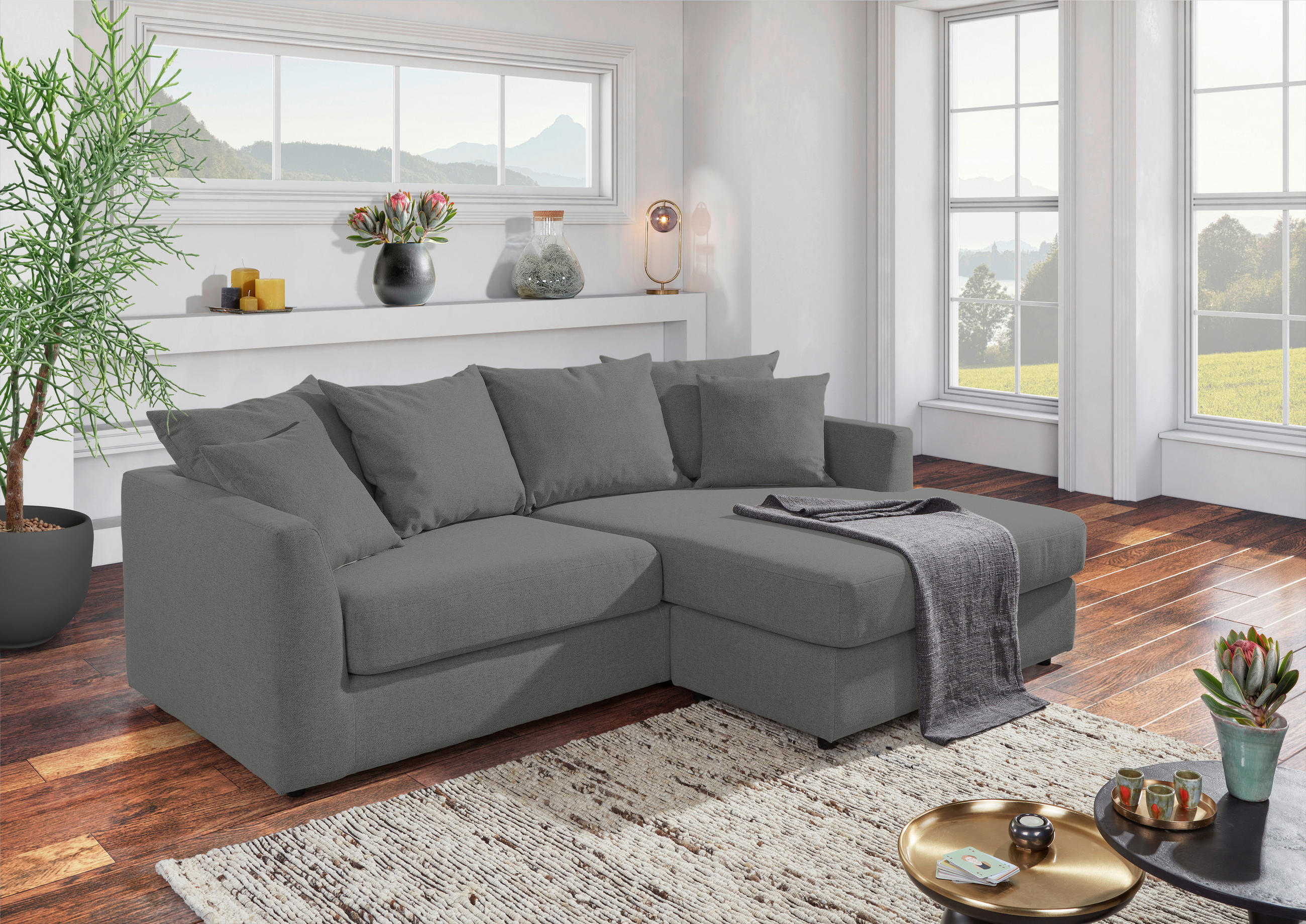ECKSOFA in Flachgewebe Braun  - Schwarz/Braun, Design, Kunststoff/Textil (235/175cm) - home24