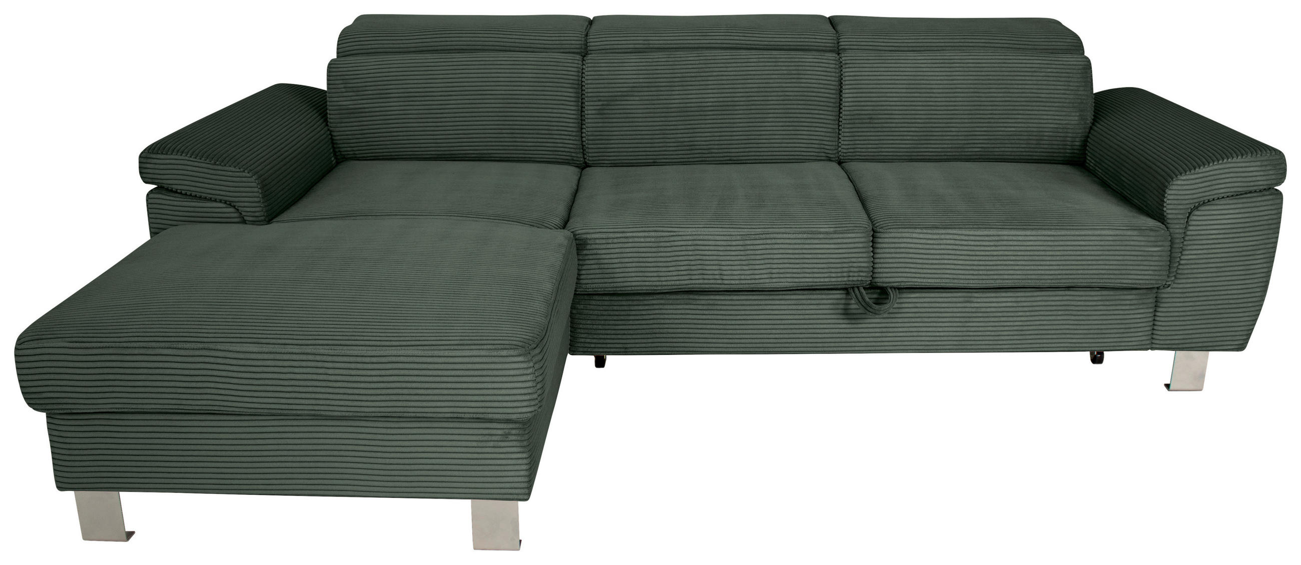 ECKSOFA in Cord Waldgrün  - Waldgrün/Silberfarben, Design, Textil/Metall (167/250cm) - Xora