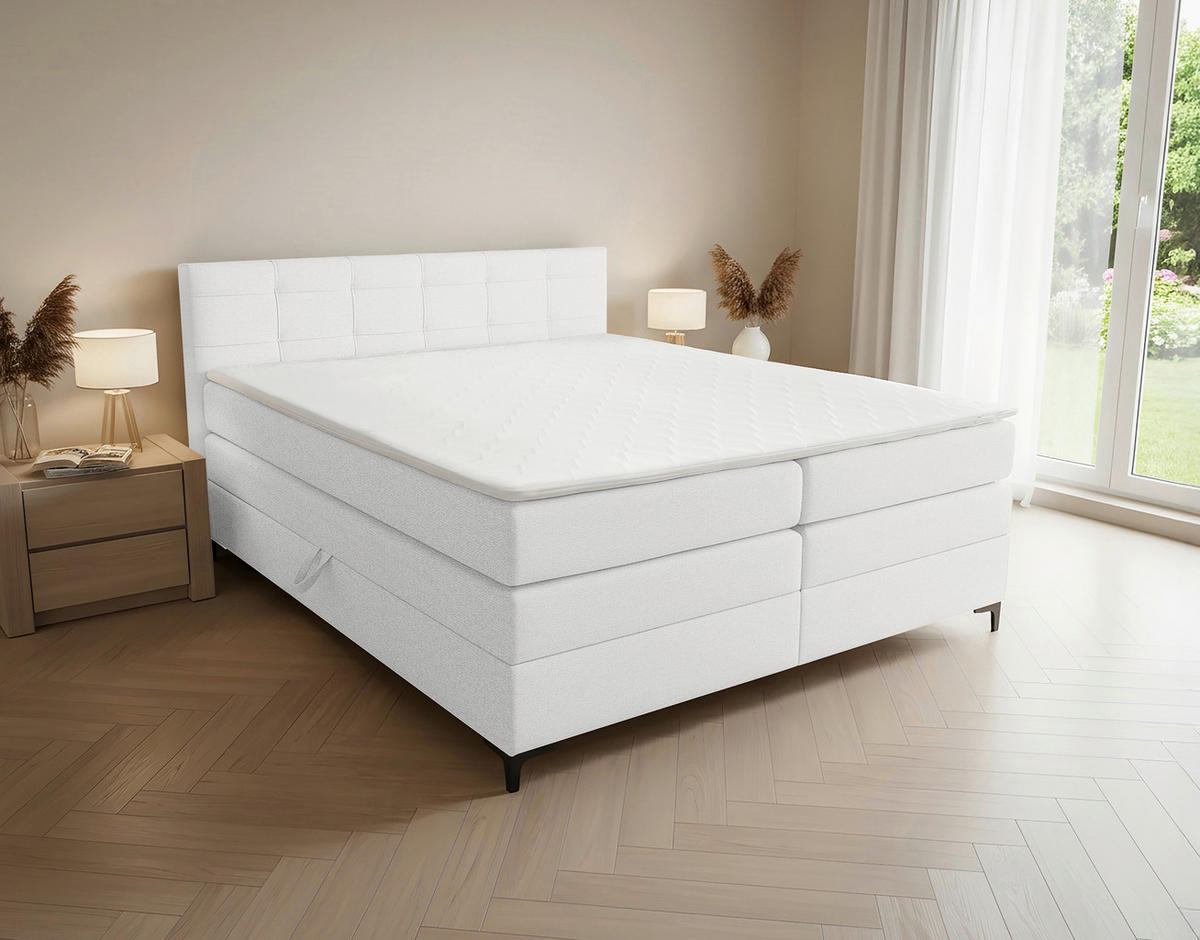 BOXSPRINGBETT 180/200 cm,  in Beige, H3 = fest  - Beige/Schwarz, KONVENTIONELL, Kunststoff/Textil (180/200cm)