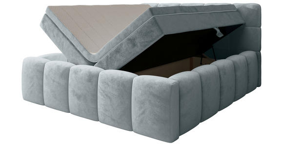 BOXBETT 200/200 cm,  in Hellgrau, gepolstertes Kopfteil, Bettkasten, Topper, Matratzen, H3 + H3 = fest  - Hellgrau/Schwarz, MODERN, Kunststoff/Textil (200/200cm) - Xora