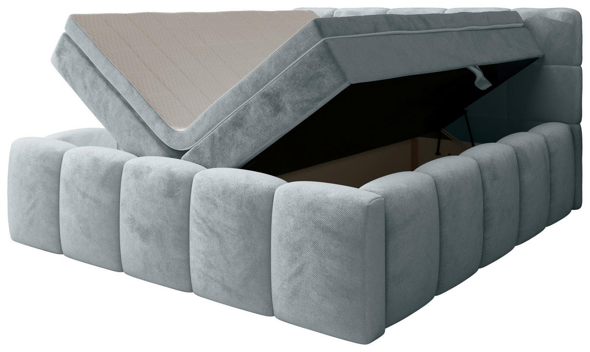 BOXBETT 200/200 cm,  in Hellgrau, gepolstertes Kopfteil, Bettkasten, Topper, Matratzen, H3 + H3 = fest  - Hellgrau/Schwarz, MODERN, Kunststoff/Textil (200/200cm) - Xora