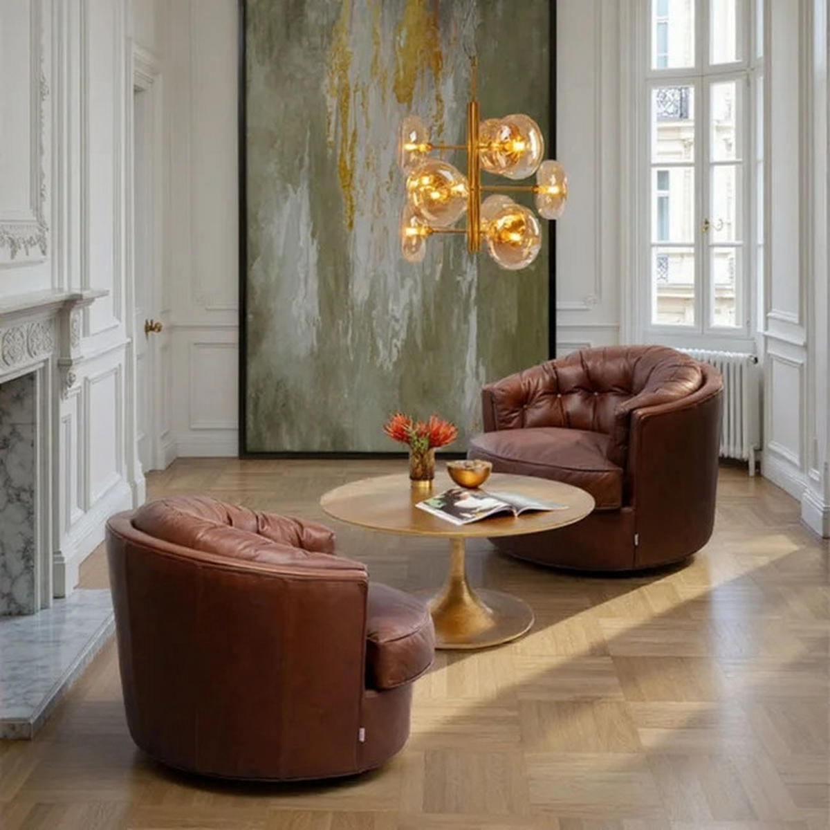 SESSEL in Echtleder Braun  - Schwarz/Braun, Design, Leder/Metall (90/70/80cm) - Kare-Design