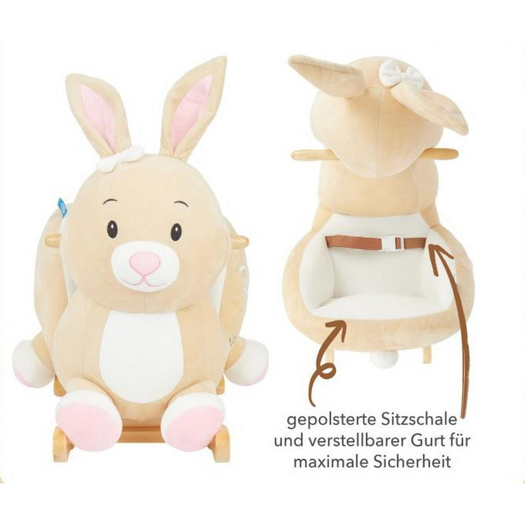 Thumbnail - Xxxl Schaukeltier Hase Hopsi, Weiß, Hellbraun, Creme, Holz, Textil, Pappel, 31x53x60 cm, Fußstützen, Haltegriffe, gepols...