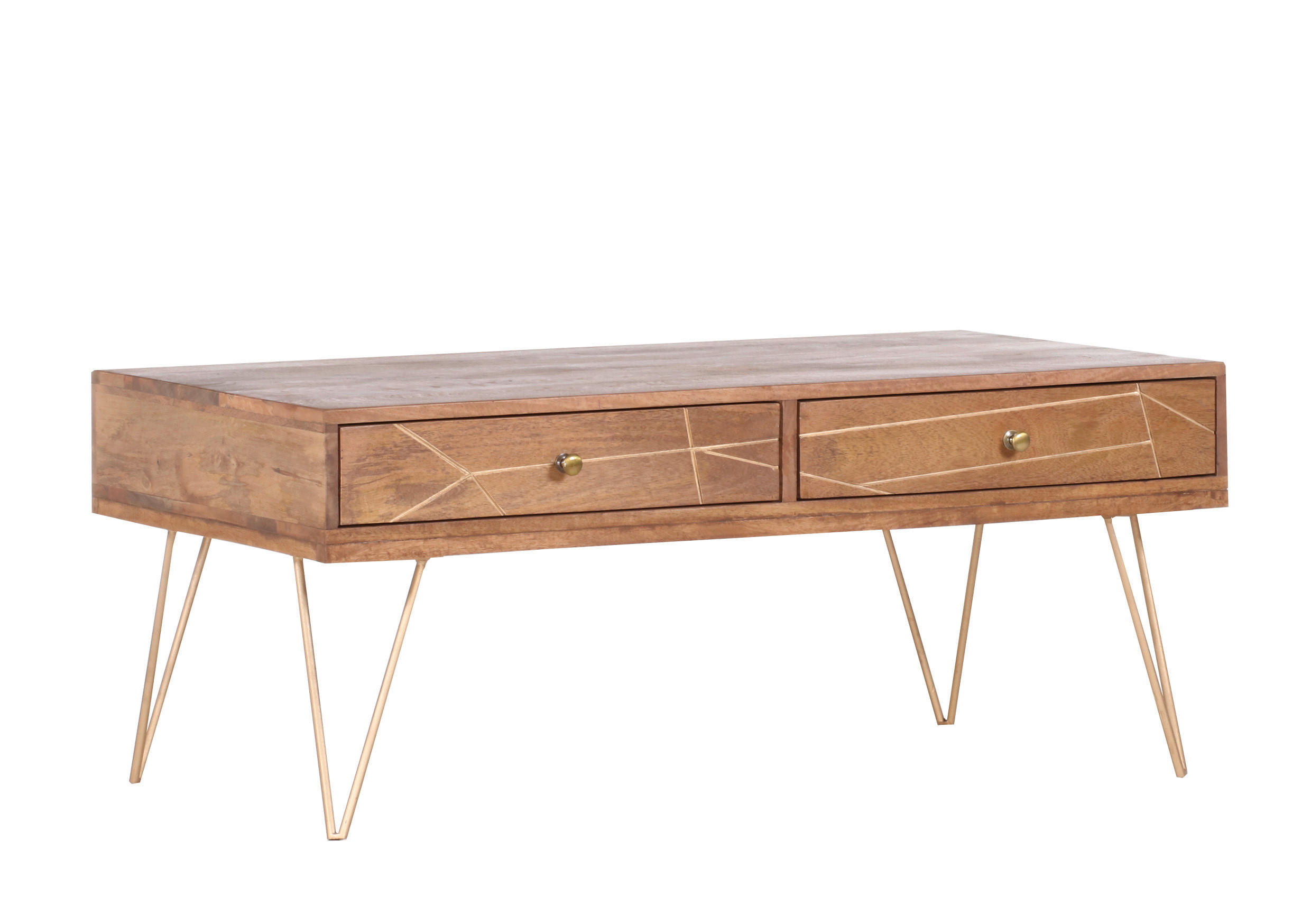 COUCHTISCH Mangoholz massiv 60/115/48 cm rechteckig Naturfarben, Goldfarben  - Goldfarben/Naturfarben, Design, Holz/Metall (60/115/48cm) - Landscape