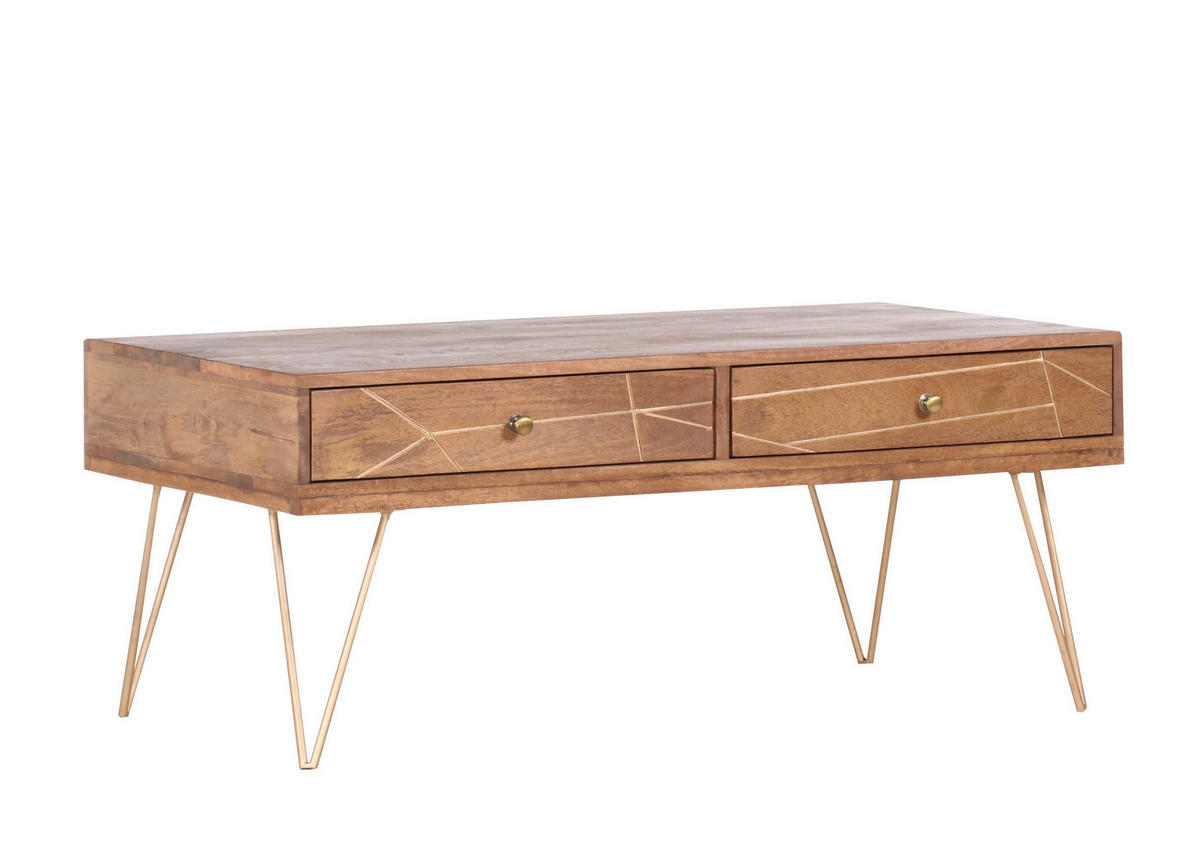 COUCHTISCH Mangoholz massiv 60/115/48 cm rechteckig Naturfarben, Goldfarben  - Goldfarben/Naturfarben, Design, Holz/Metall (60/115/48cm) - Landscape
