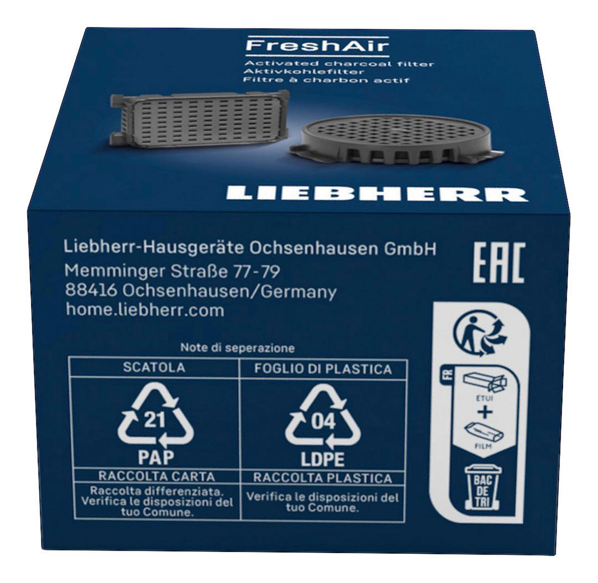 KOHLEFILTER ACF 988242901  - Schwarz, Basics, Kunststoff (3,8/3,8/1,1cm) - Liebherr
