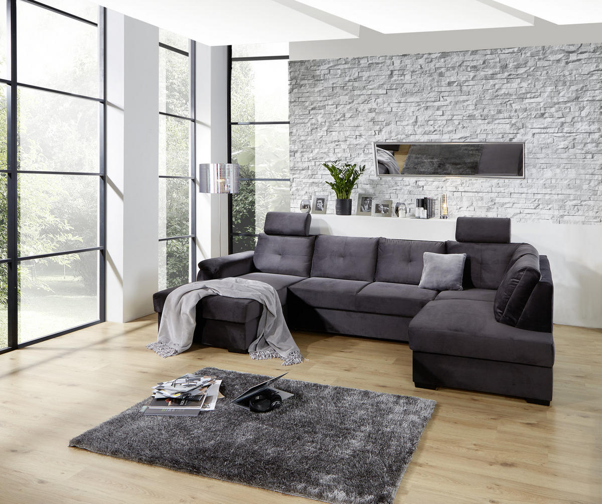 WOHNLANDSCHAFT in Velours Dunkelgrau  - Weiss/Dunkelgrau, Konventionell, Kunststoff/Textil (168/325/184cm) - Livetastic