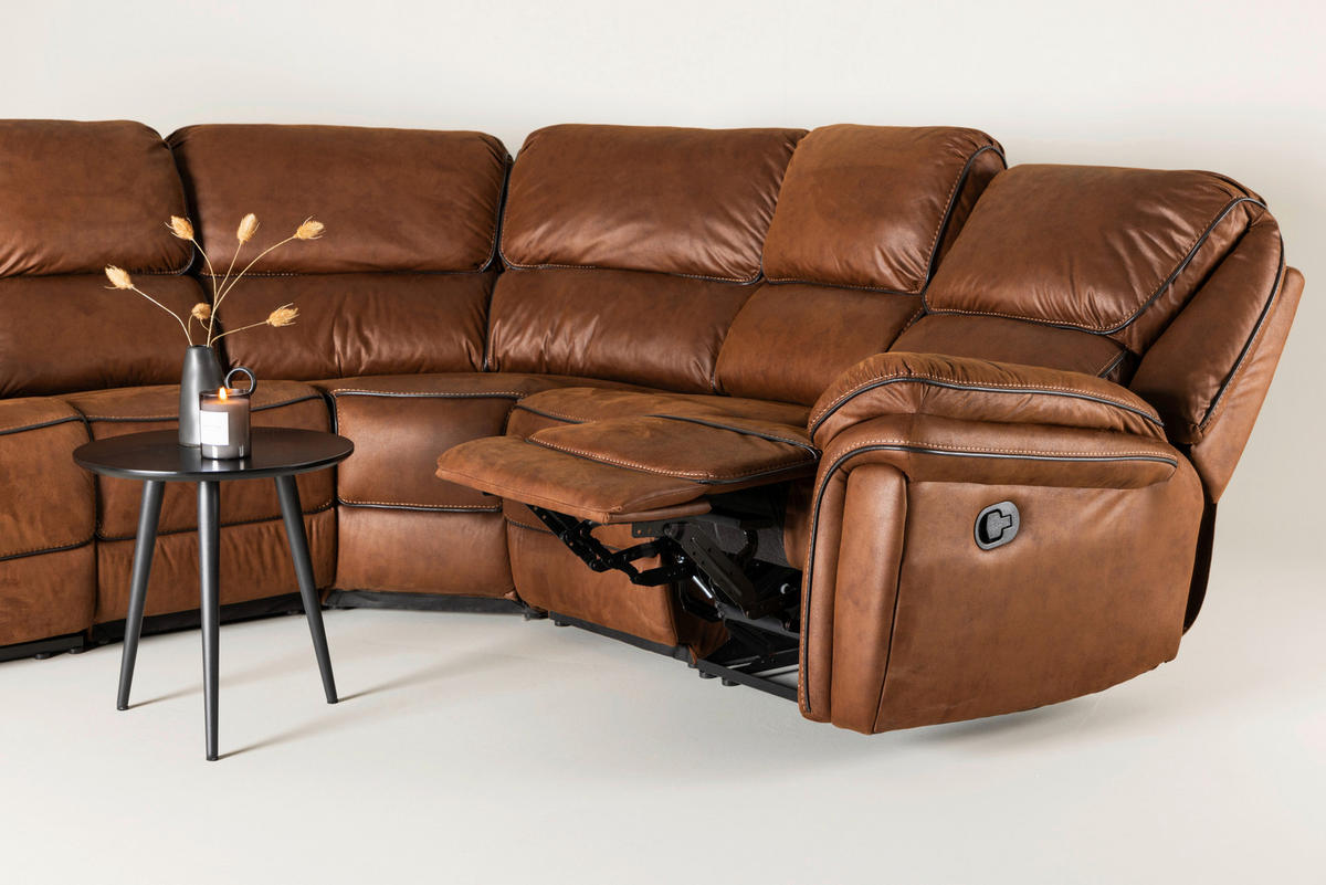 ECKSOFA Braun, Schwarz Lederlook (vegan)  - Schwarz/Braun, Design, Textil (169/169cm) - Livetastic