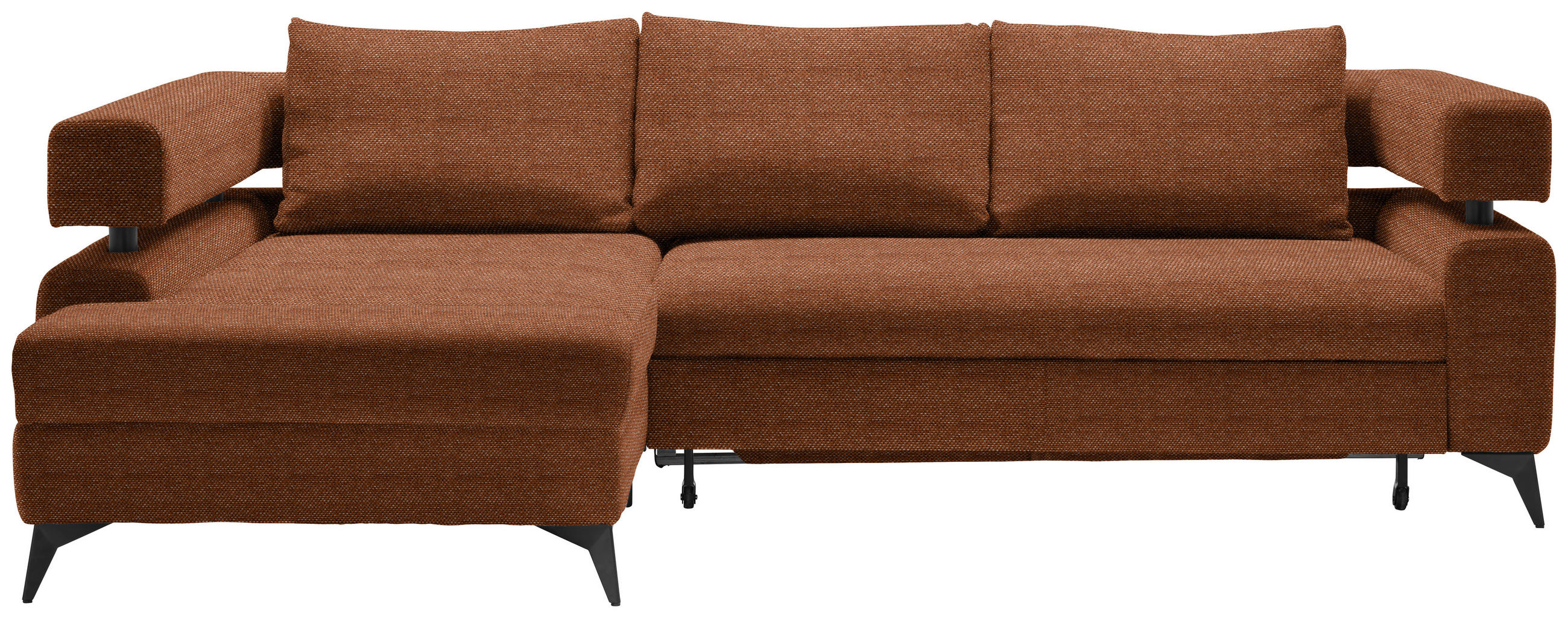 ECKSOFA Cognac Chenille  - Cognac/Schwarz, KONVENTIONELL, Textil/Metall (184/265cm) - Hom`in