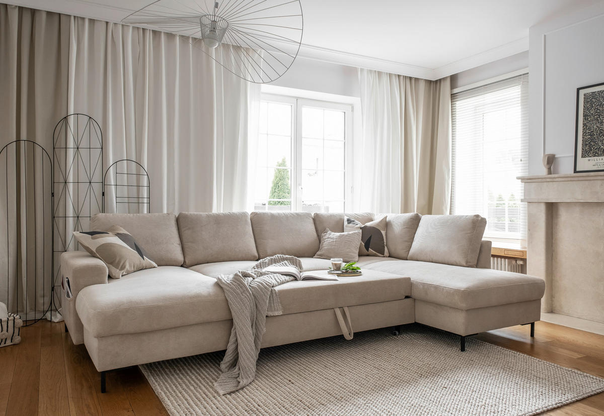WOHNLANDSCHAFT in Cord Beige  - Beige/Schwarz, Design, Textil/Metall (148/303/197cm) - MID.YOU
