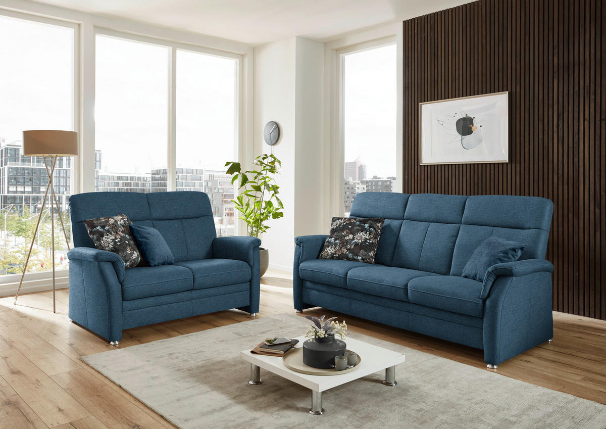 3-SITZER-SOFA Flachgewebe Blau  - Blau/Alufarben, Konventionell, Textil/Metall (194/100/89cm) - Beldomo Comfort