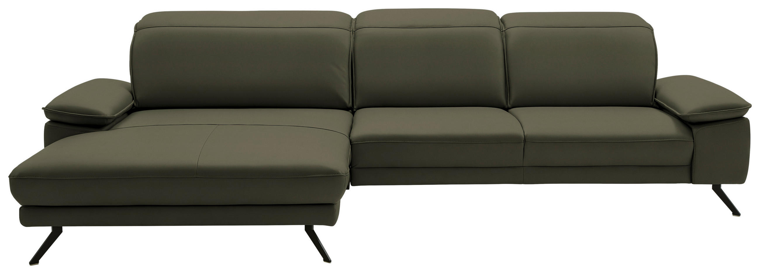 ECKSOFA in Echtleder Grau, Grün  - Schwarz/Grau, Design, Leder/Metall (193/332cm) - Dieter Knoll