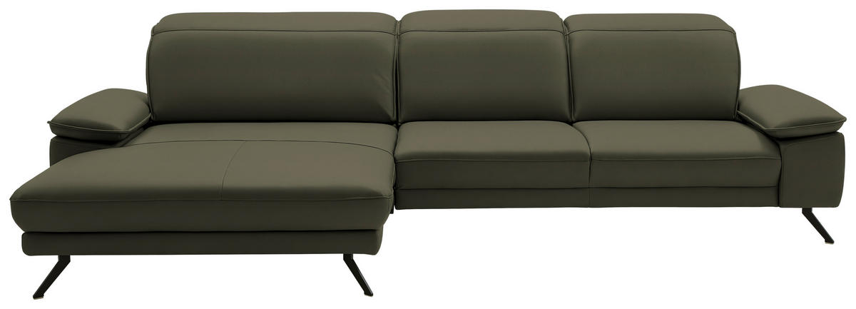 ECKSOFA in Echtleder Grau, Grün  193/332 cm  - Schwarz/Grau, Design, Leder/Metall (193/332cm) - Dieter Knoll