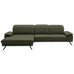 ECKSOFA in Echtleder Grau, Grün  - Schwarz/Grau, Design, Leder/Metall (193/332cm) - Dieter Knoll