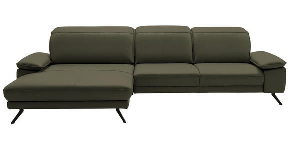 ECKSOFA in Echtleder Grau, Grün  - Schwarz/Grau, Design, Leder/Metall (193/332cm) - Dieter Knoll