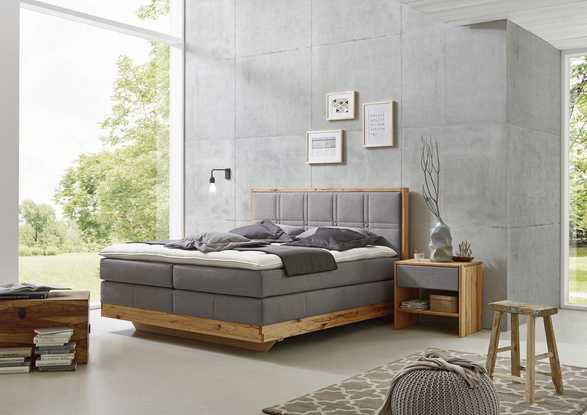 BOXSPRINGBETT 180/200 cm in Grau, Buchefarben - Einrichtungsbeispiel